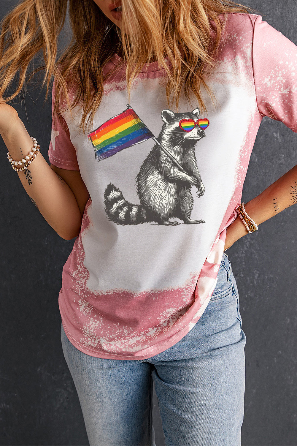 Pride Pink Tie Dye Color Bleached Short Sleeve T Shirt