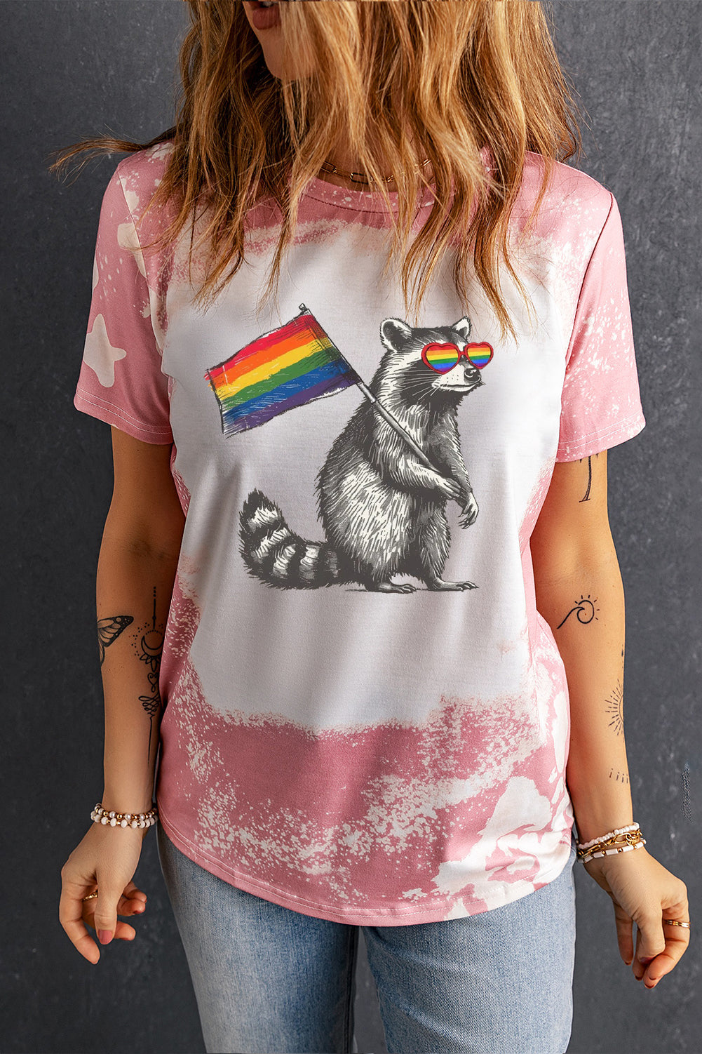 Pride Pink Tie Dye Color Bleached Short Sleeve T Shirt