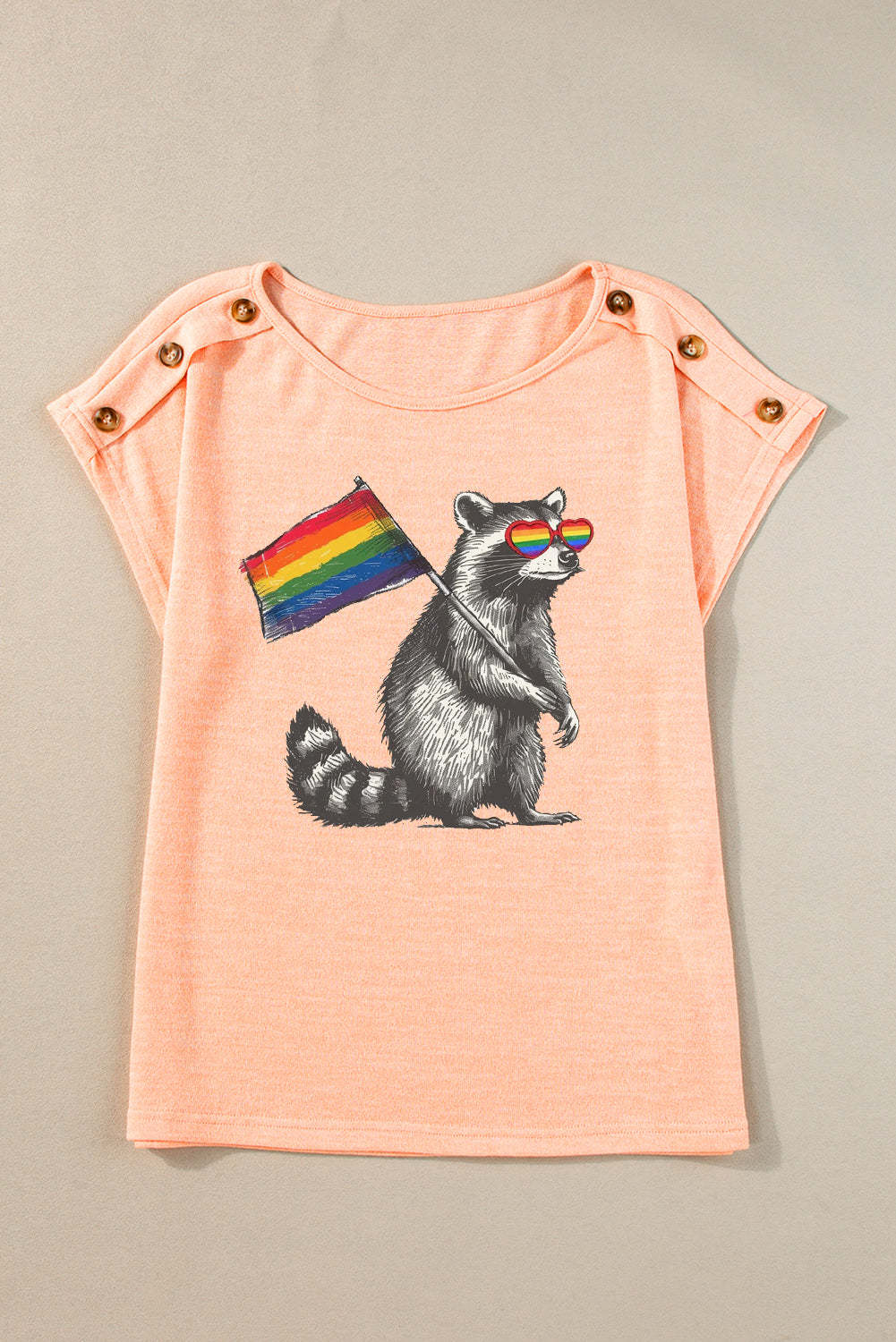 Rainbow Button Detail Batwing Sleeve Casual Tee