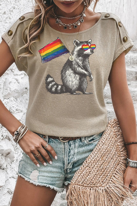 Rainbow Button Detail Batwing Sleeve Casual Tee