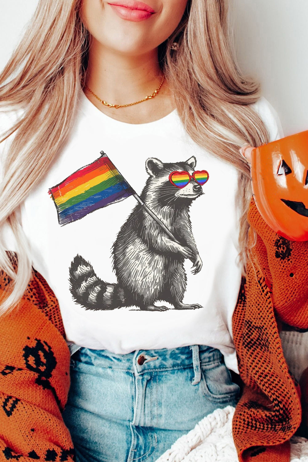 Rainbow Print Casual Plain Crew Neck T-Shirt
