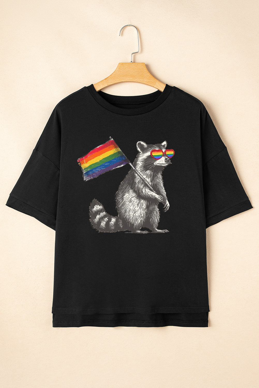 Pride Moon Rainbow Print Loose Half Sleeve High Low Hem T-Shirt