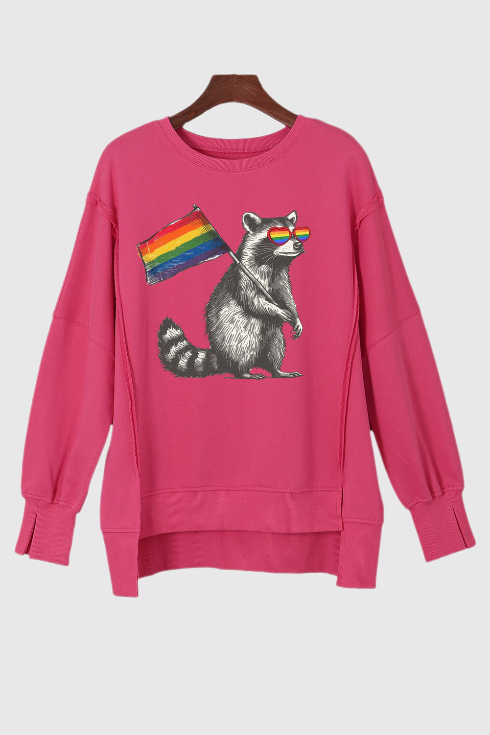 Pride Exposed Seam Drop Shoulder Slit High Low Hem Sweatshirt