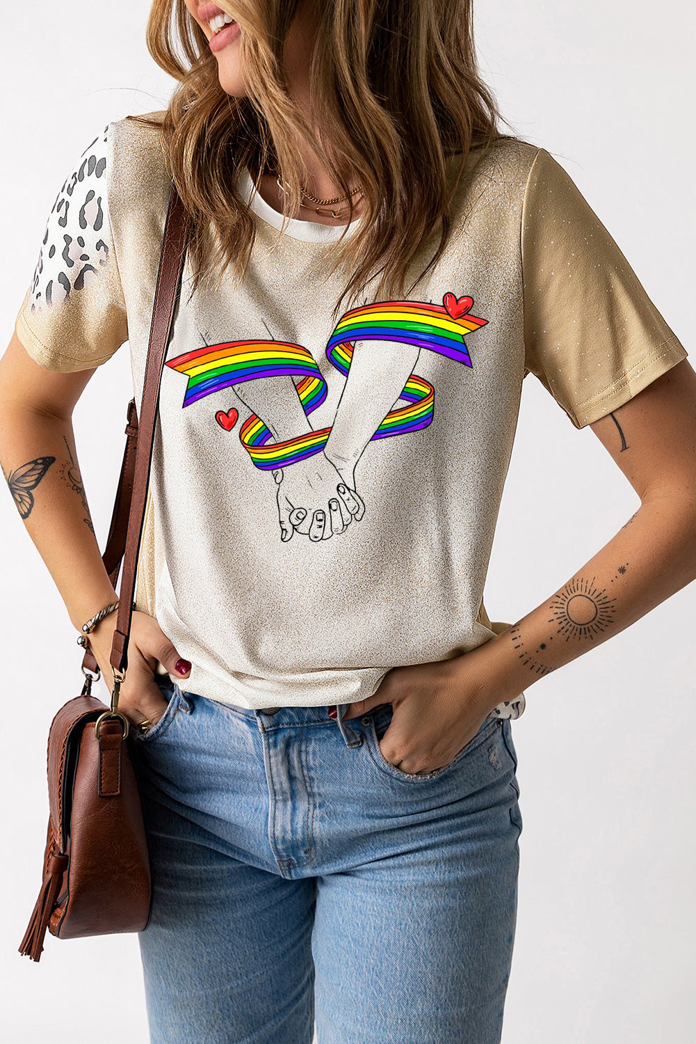 Leopard Rainbow Graphic Bleached Short Sleeve T Shirt