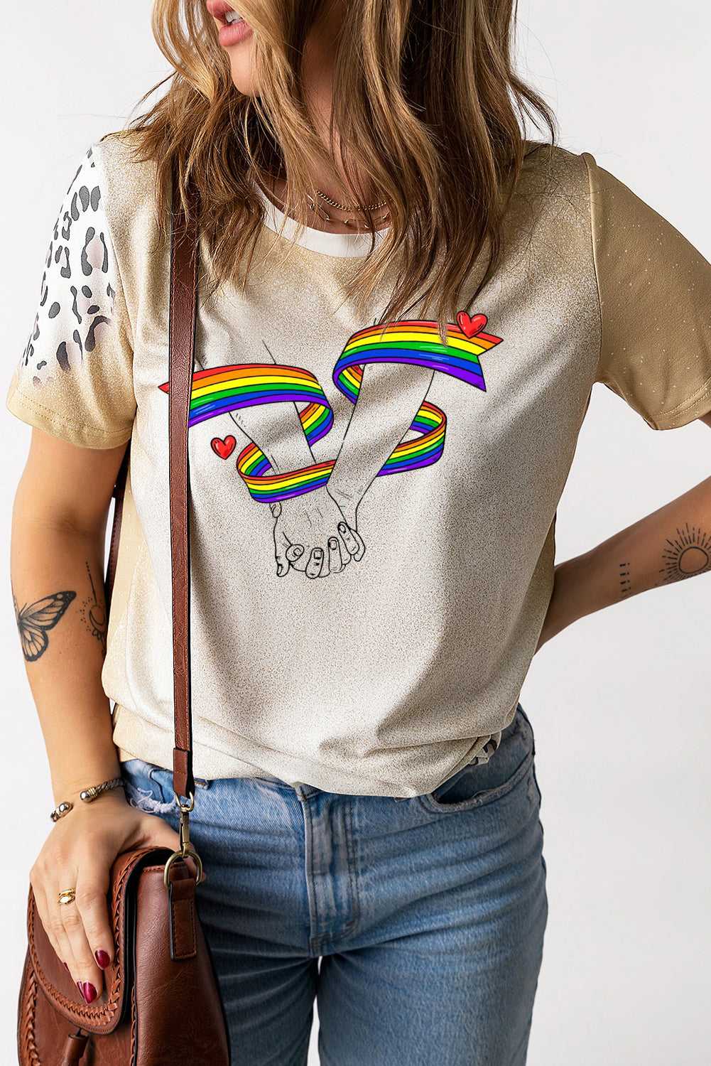 Leopard Rainbow Graphic Bleached Short Sleeve T Shirt