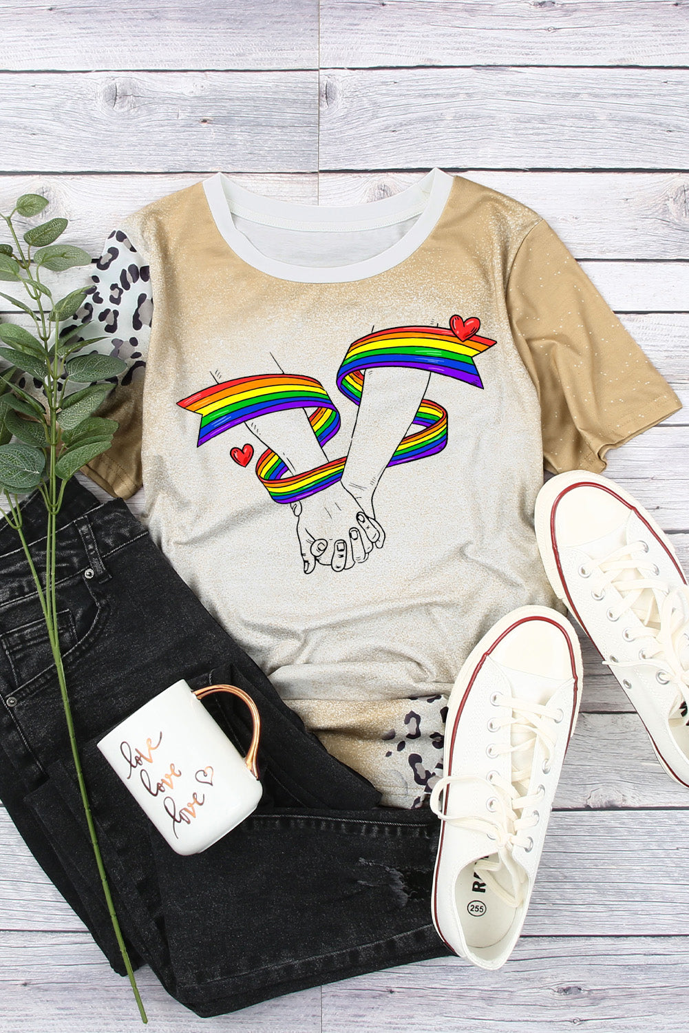 Leopard Rainbow Graphic Bleached Short Sleeve T Shirt