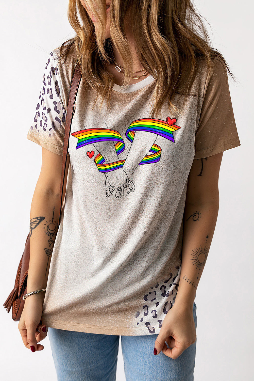 Leopard Rainbow Graphic Bleached Short Sleeve T Shirt