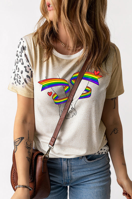 Leopard Rainbow Graphic Bleached Short Sleeve T Shirt