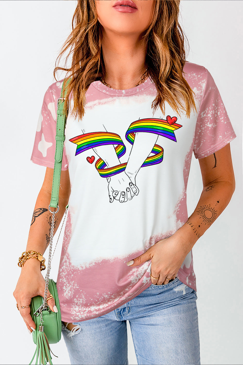 Rainbow Lip Print Tie Dye Short Sleeve T-Shirt