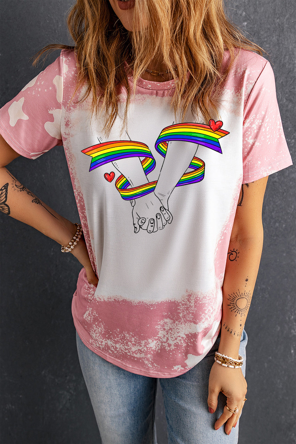 Rainbow Lip Print Tie Dye Short Sleeve T-Shirt