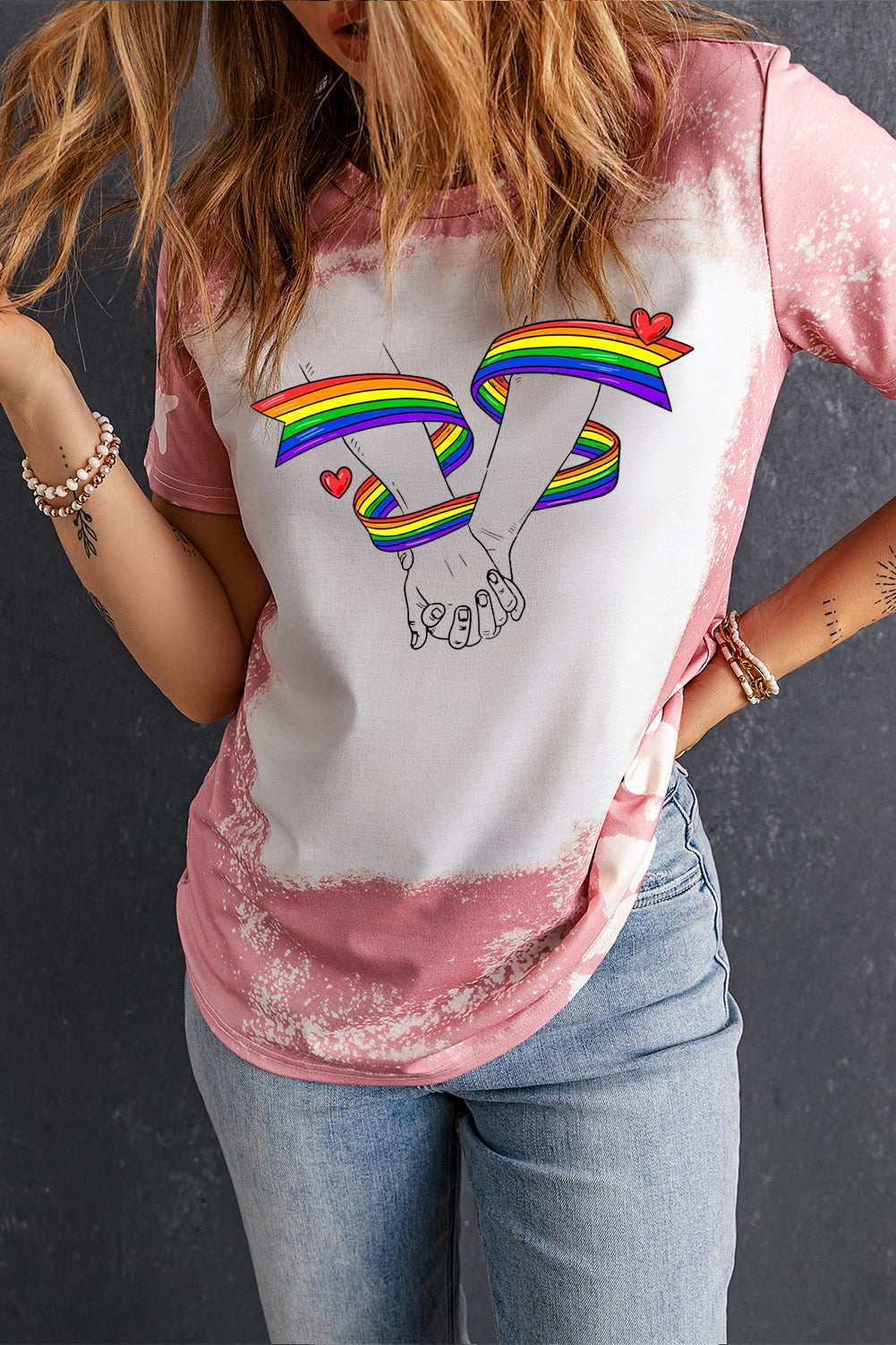 Rainbow Lip Print Tie Dye Short Sleeve T-Shirt