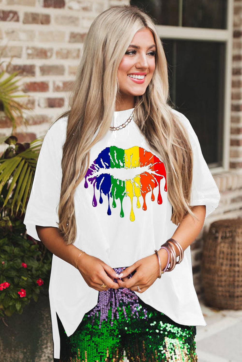 Vibrant Lip Print Casual Loose Fit T-Shirt