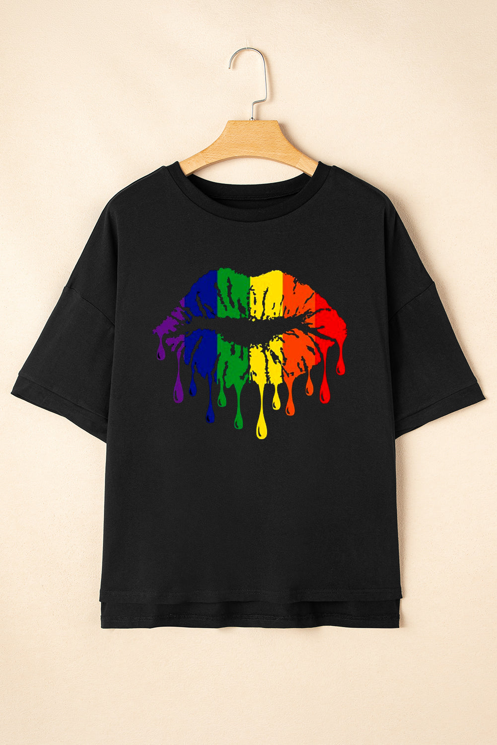 Vibrant Lip Print Casual Loose Fit T-Shirt