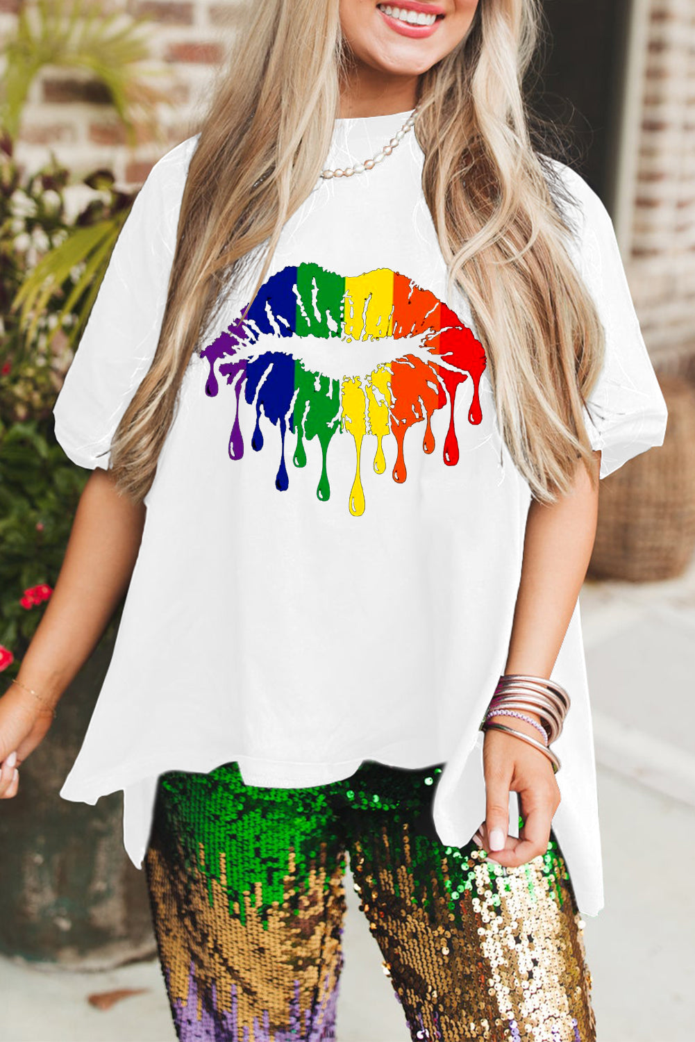 Vibrant Lip Print Casual Loose Fit T-Shirt