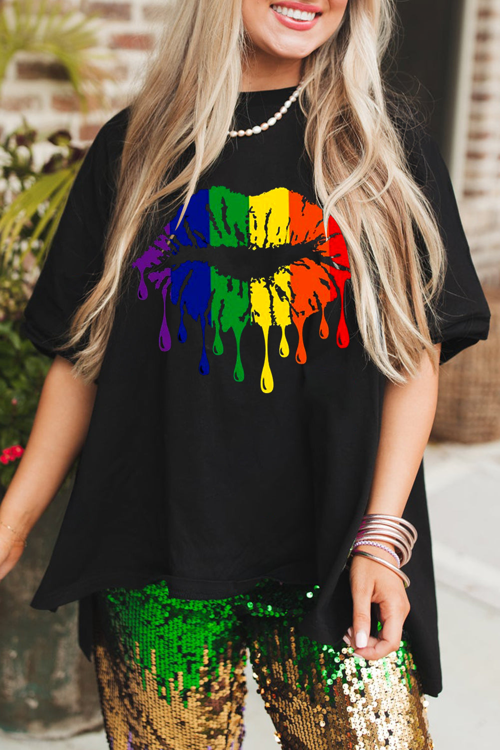 Vibrant Lip Print Casual Loose Fit T-Shirt