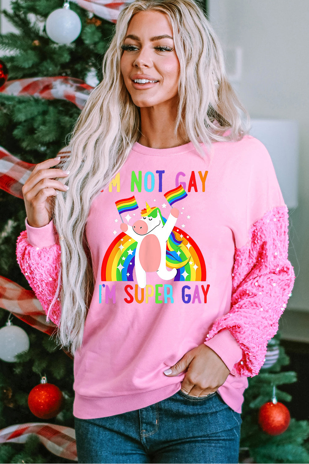 Cute Rainbow Unicorn LGBTQ Pride Sequin Pullover Sweatshirt