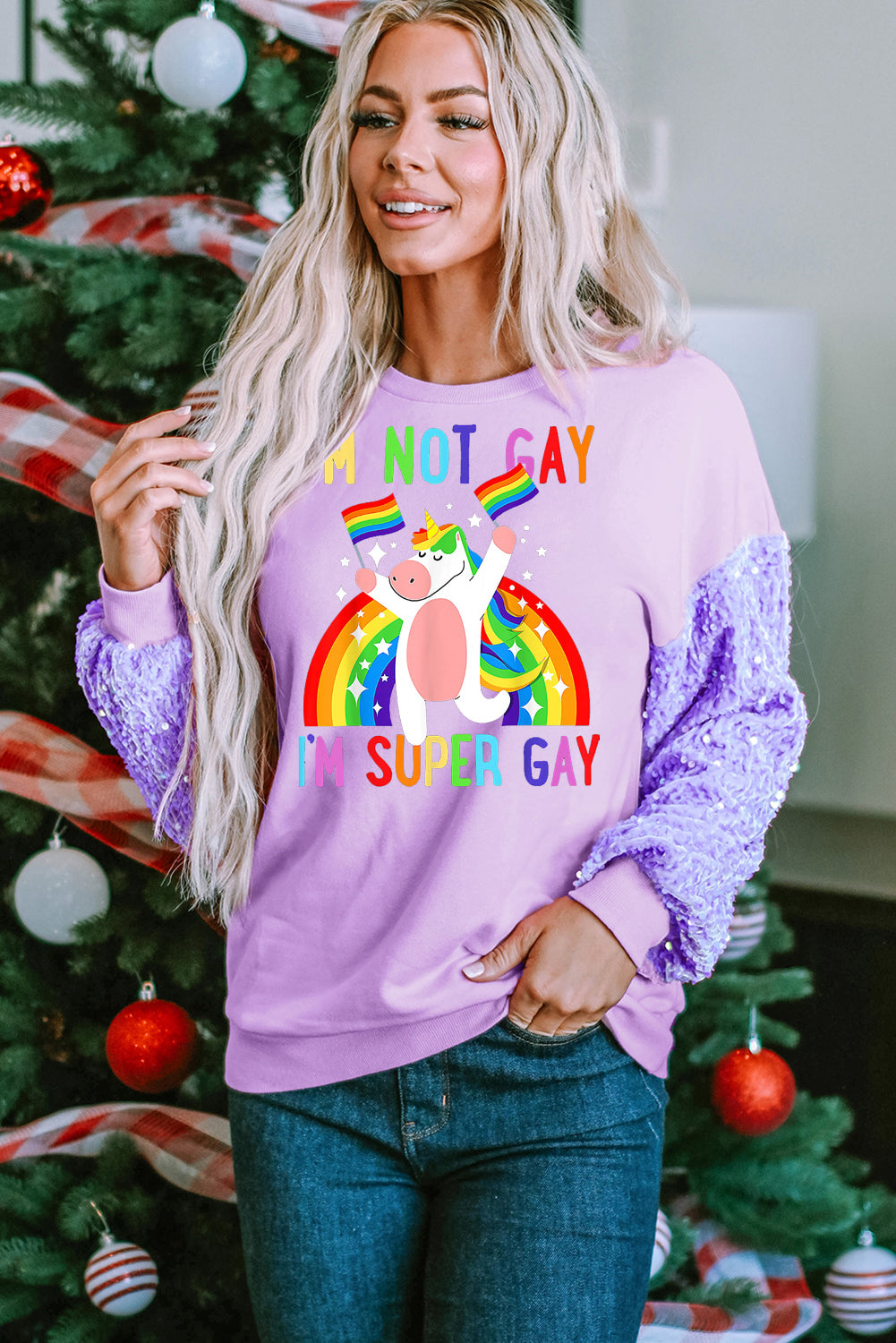 Cute Rainbow Unicorn LGBTQ Pride Sequin Pullover Sweatshirt