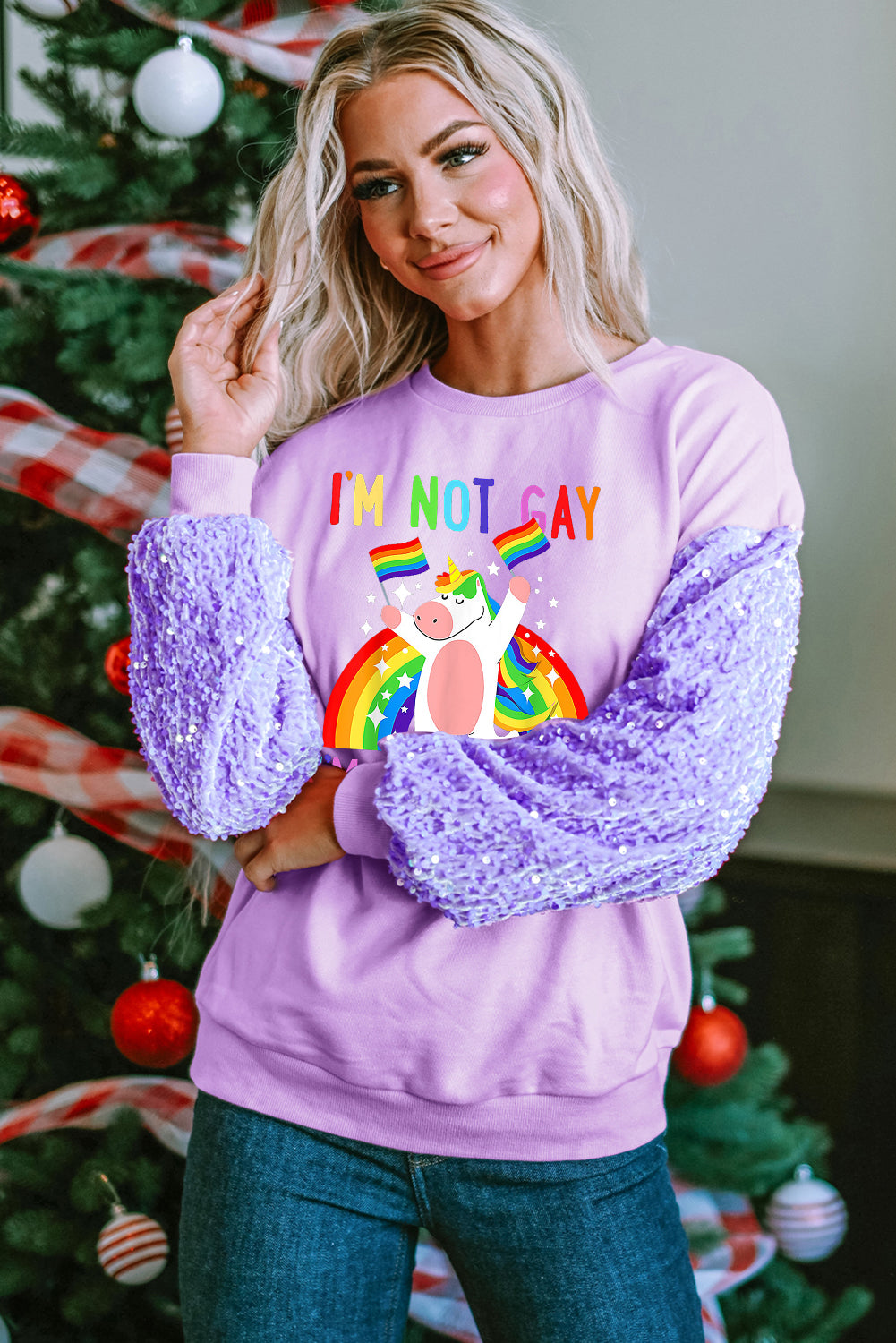 Cute Rainbow Unicorn LGBTQ Pride Sequin Pullover Sweatshirt