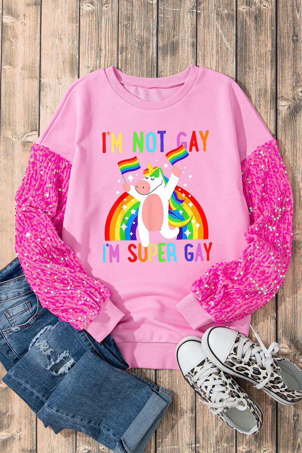 Cute Rainbow Unicorn LGBTQ Pride Sequin Pullover Sweatshirt