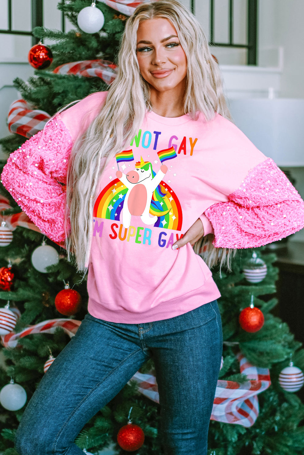 Cute Rainbow Unicorn LGBTQ Pride Sequin Pullover Sweatshirt