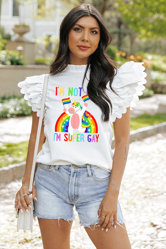Unicorn Pride Ruffle Sleeve Bright Pink T-Shirt