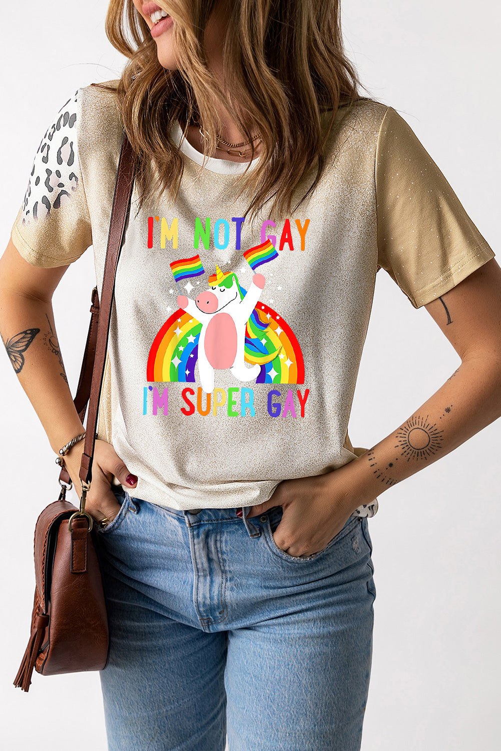 Leopard Print Gold Glitter Unicorn Pride T-Shirt