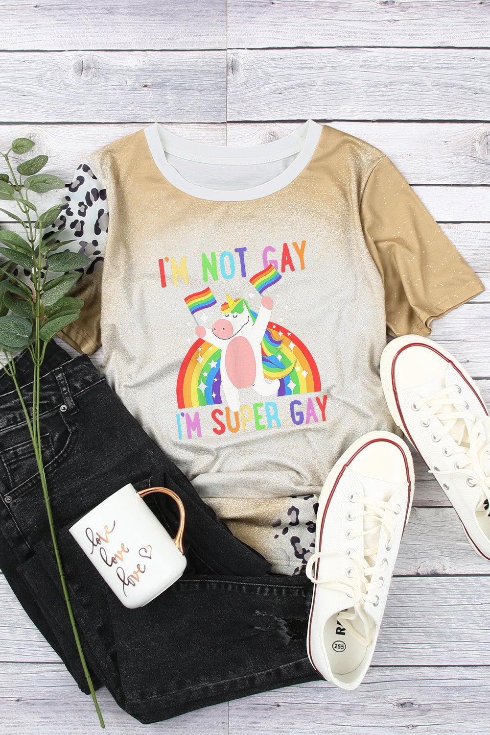 Leopard Print Gold Glitter Unicorn Pride T-Shirt