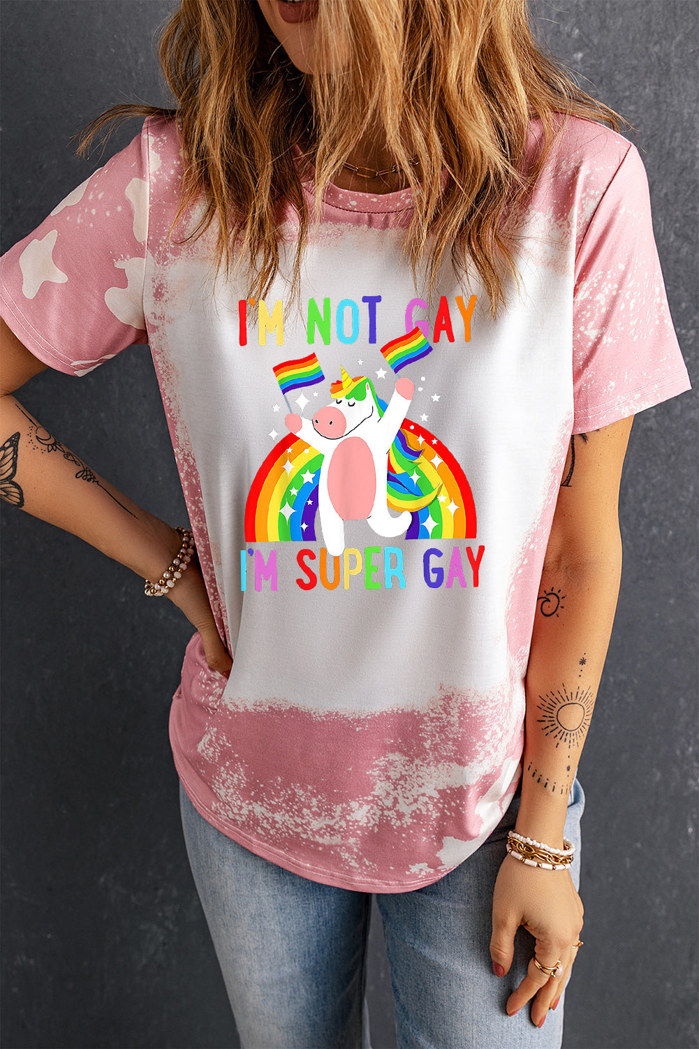 Unicorn Pride Pink Tie-Dye T-Shirt Short Sleeve Casual Top