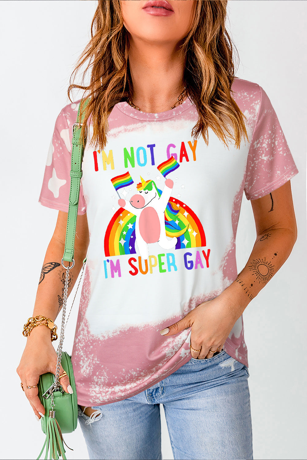 Unicorn Pride Pink Tie-Dye T-Shirt Short Sleeve Casual Top