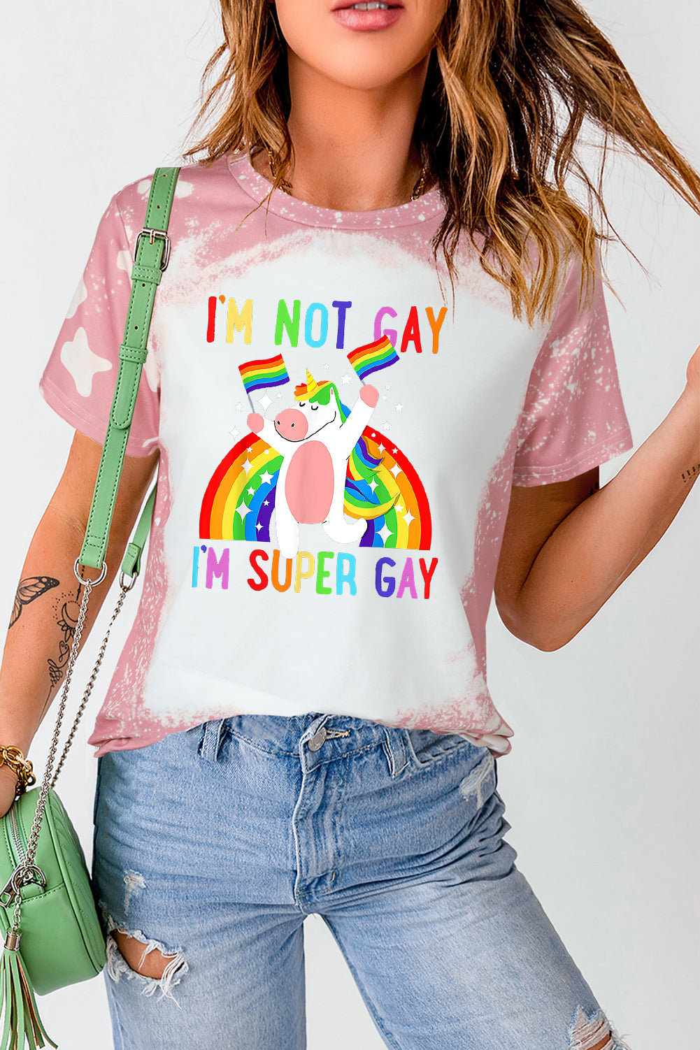 Unicorn Pride Pink Tie-Dye T-Shirt Short Sleeve Casual Top