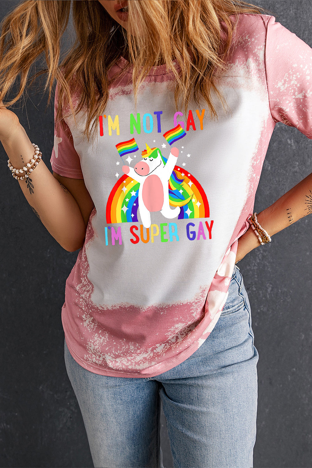 Unicorn Pride Pink Tie-Dye T-Shirt Short Sleeve Casual Top