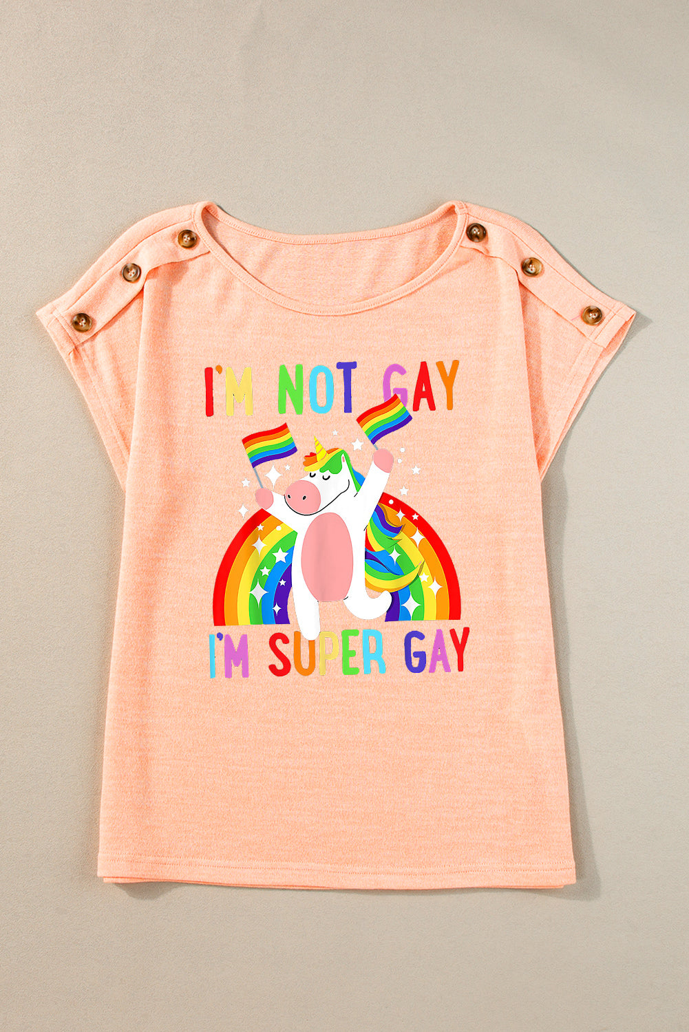 Button Detail Apricot Pink Unicorn Pride Casual Tee