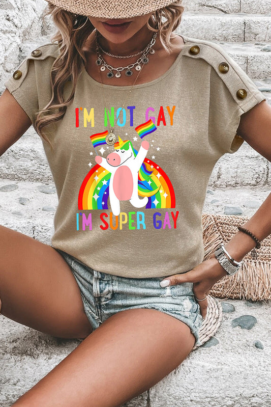 Button Detail Apricot Pink Unicorn Pride Casual Tee