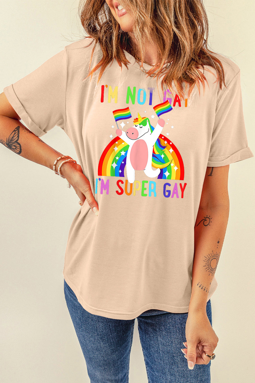 Unicorn Pride Sachet Pink Casual Tee with Round Neck