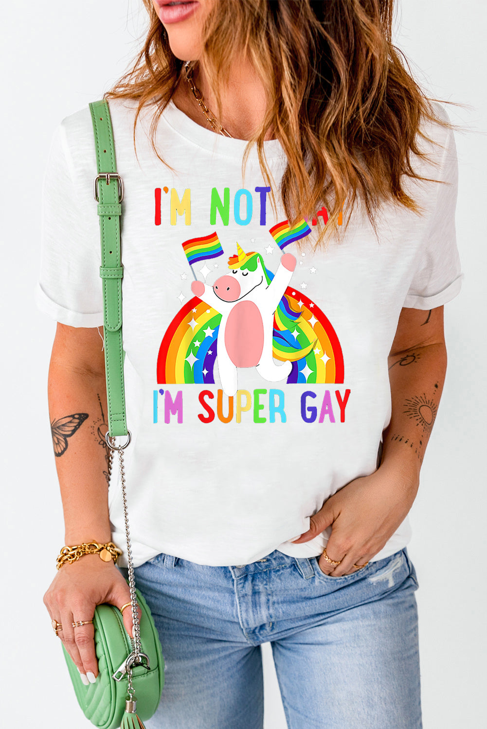 Unicorn Pride Sachet Pink Casual Tee with Round Neck
