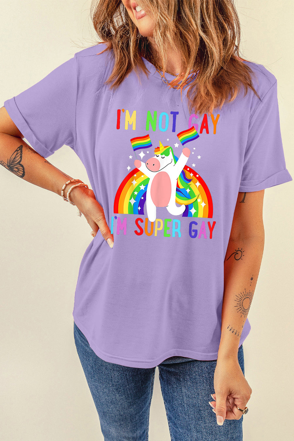 Unicorn Pride Sachet Pink Casual Tee with Round Neck