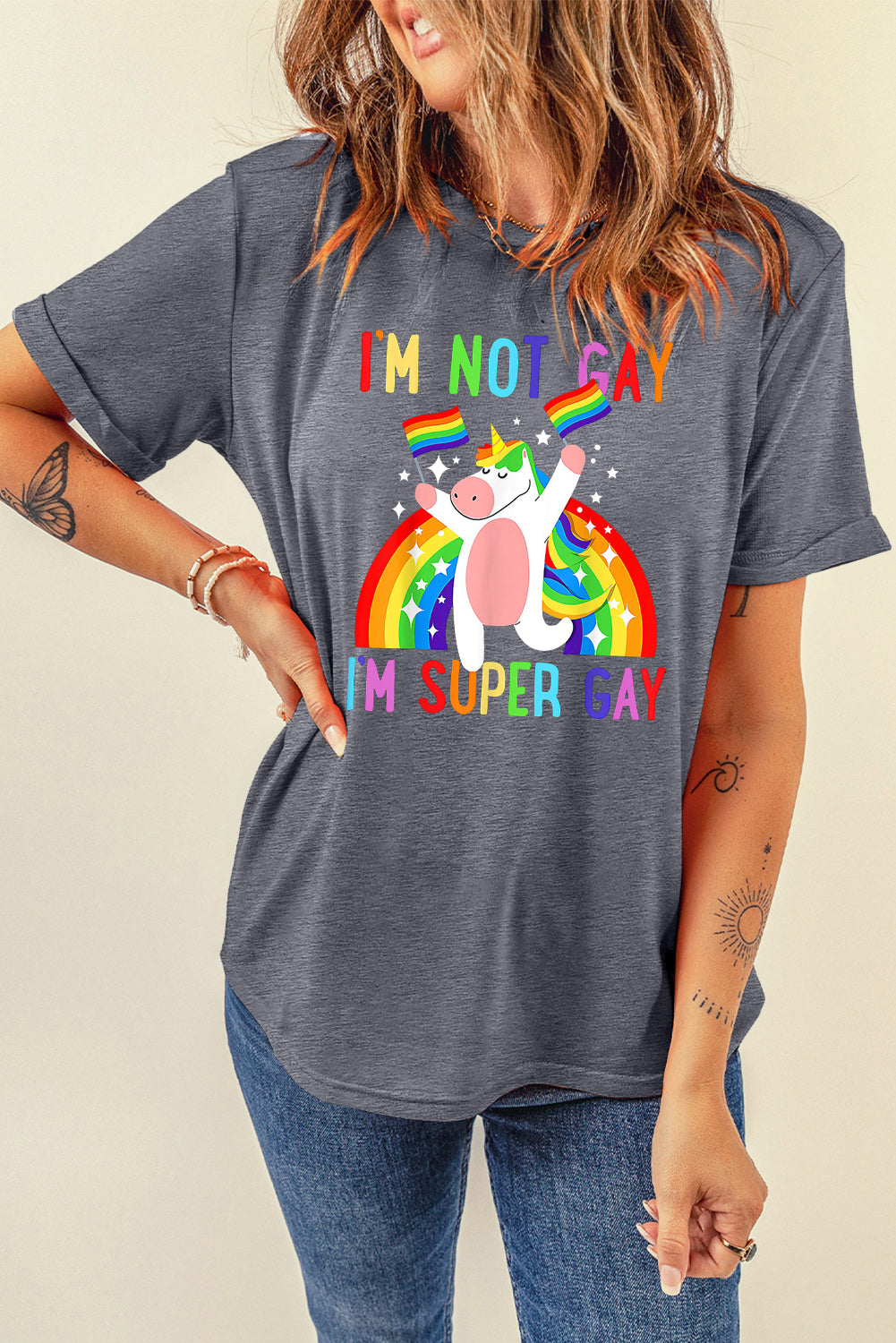 Unicorn Pride Sachet Pink Casual Tee with Round Neck