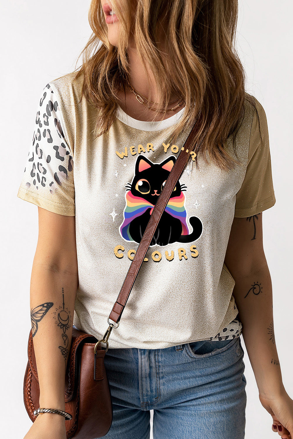 Pink Tie Dye Cat Graphic Casual Short Sleeve T Shirt