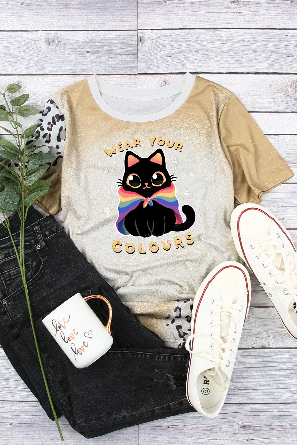 Pink Tie Dye Cat Graphic Casual Short Sleeve T Shirt