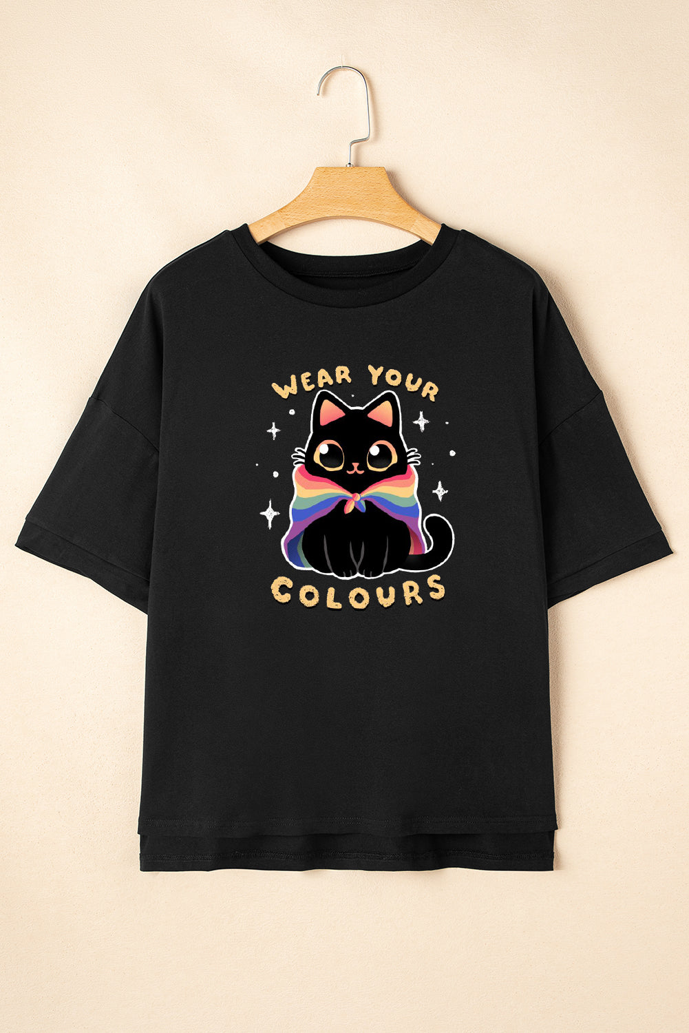 Women’s Casual Rainbow Cat Print Oversized T Shirt