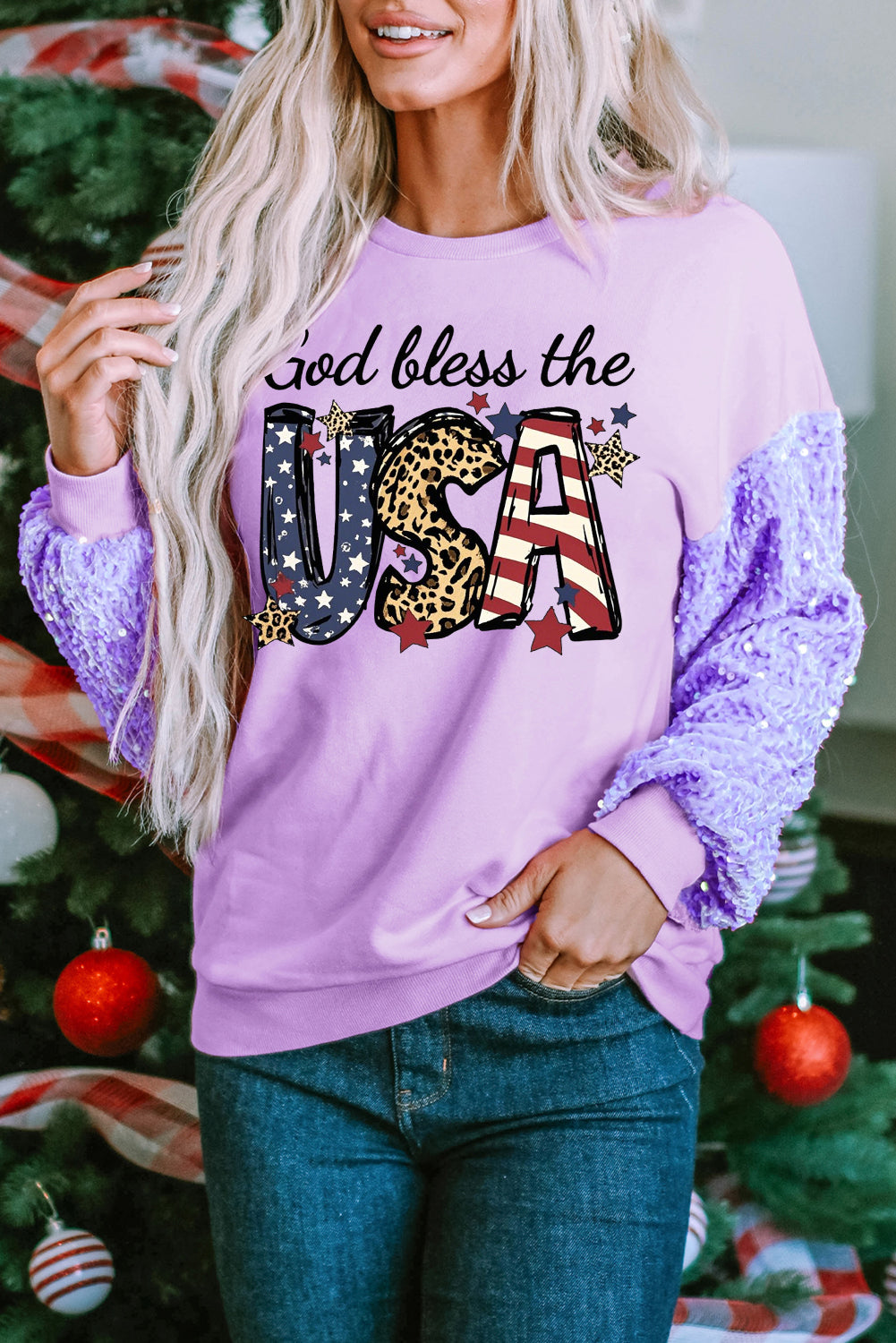 USA Flag Print Patchwork Pullover Top Women Independence Day