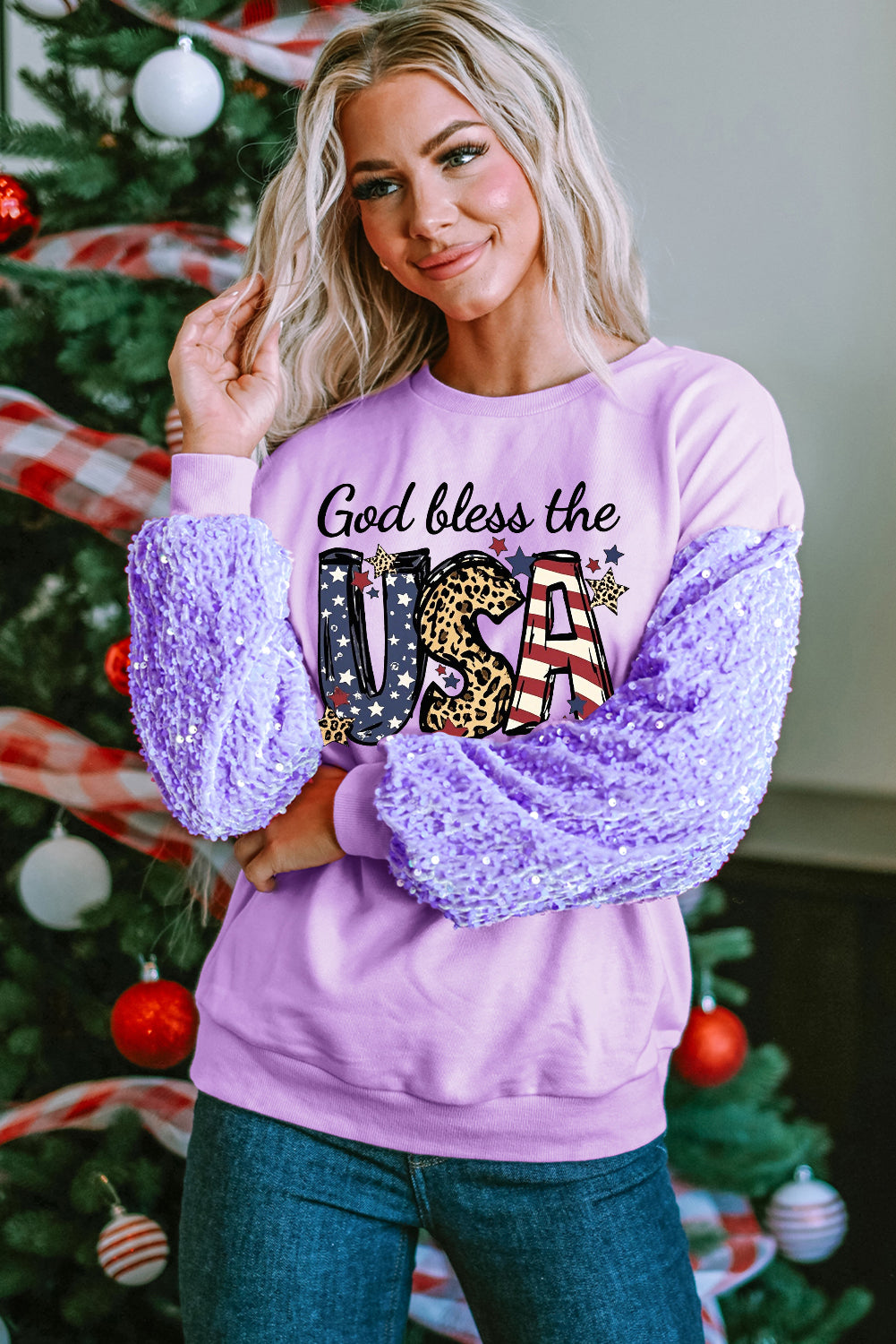 USA Flag Print Patchwork Pullover Top Women Independence Day