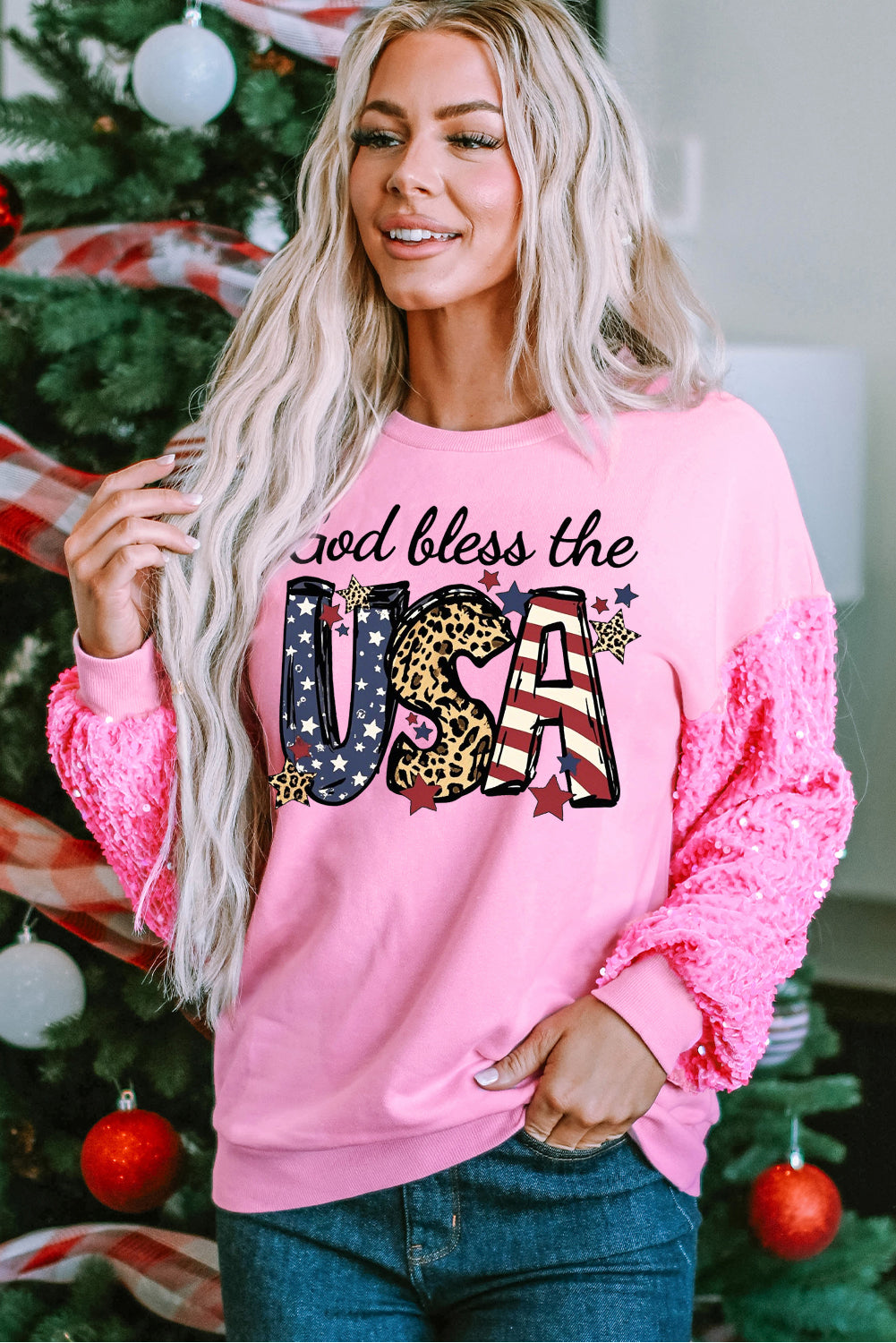USA Flag Print Patchwork Pullover Top Women Independence Day