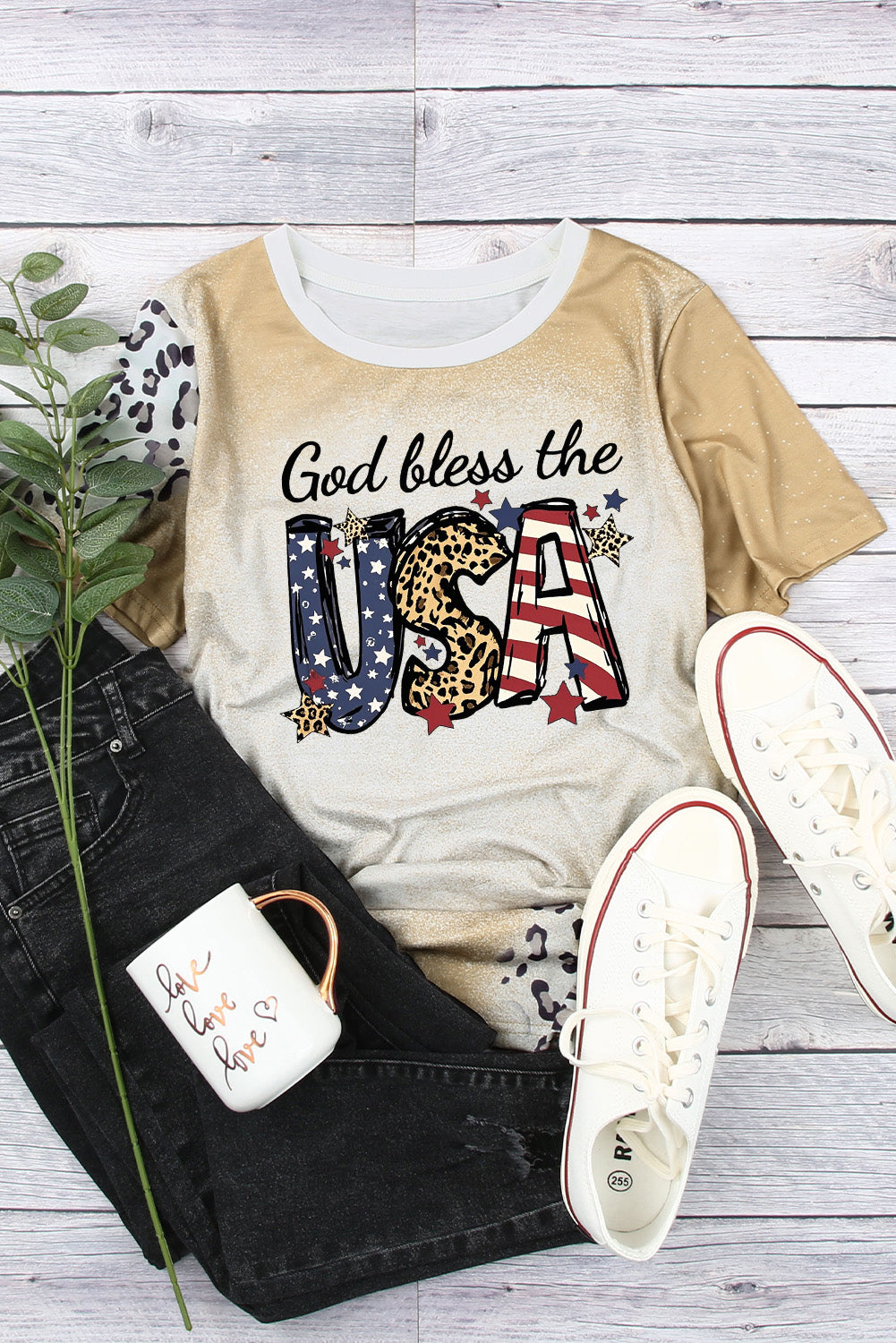 Leopard Print USA Graphic Tee Tie Dye Independence Day