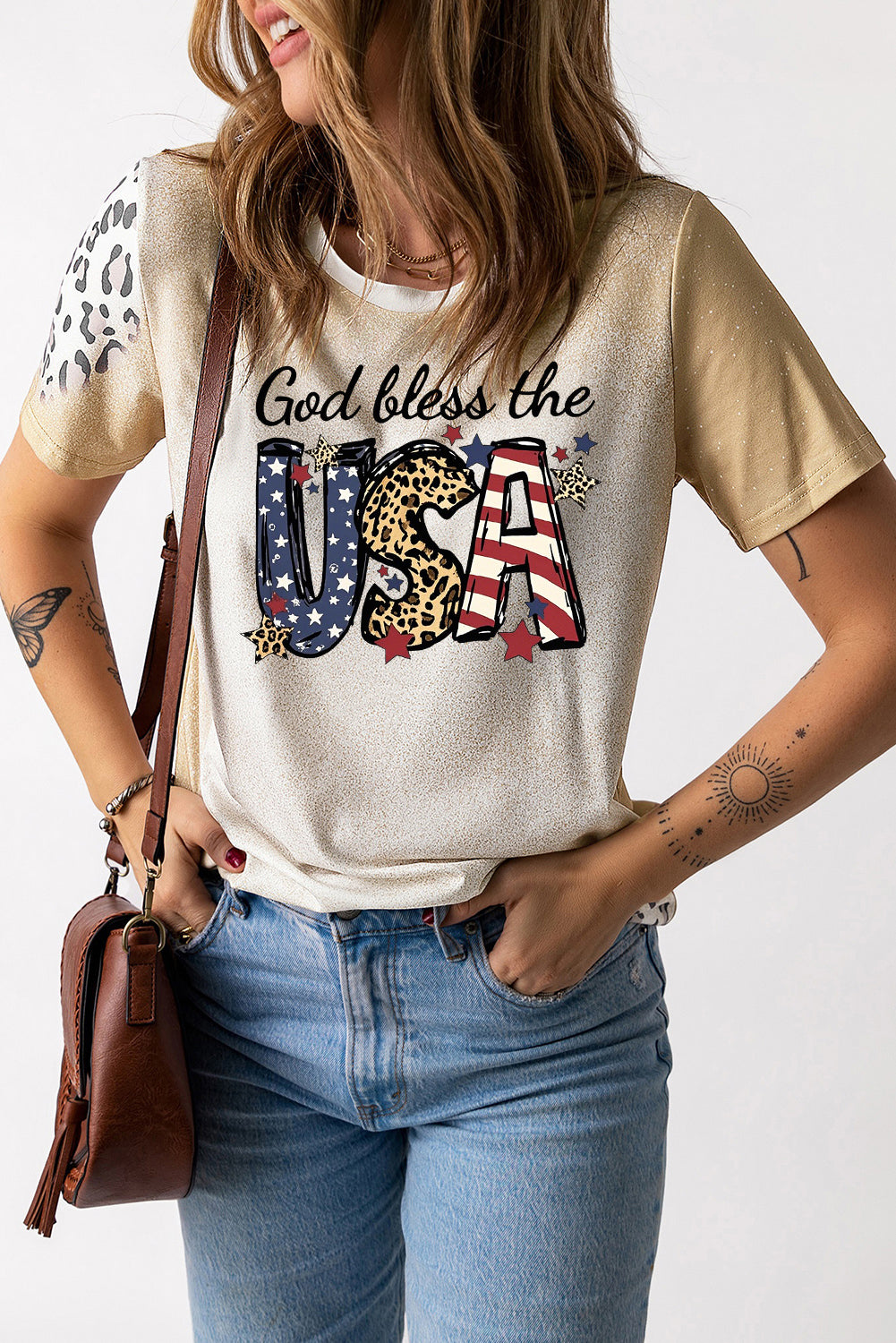 Leopard Print USA Graphic Tee Tie Dye Independence Day