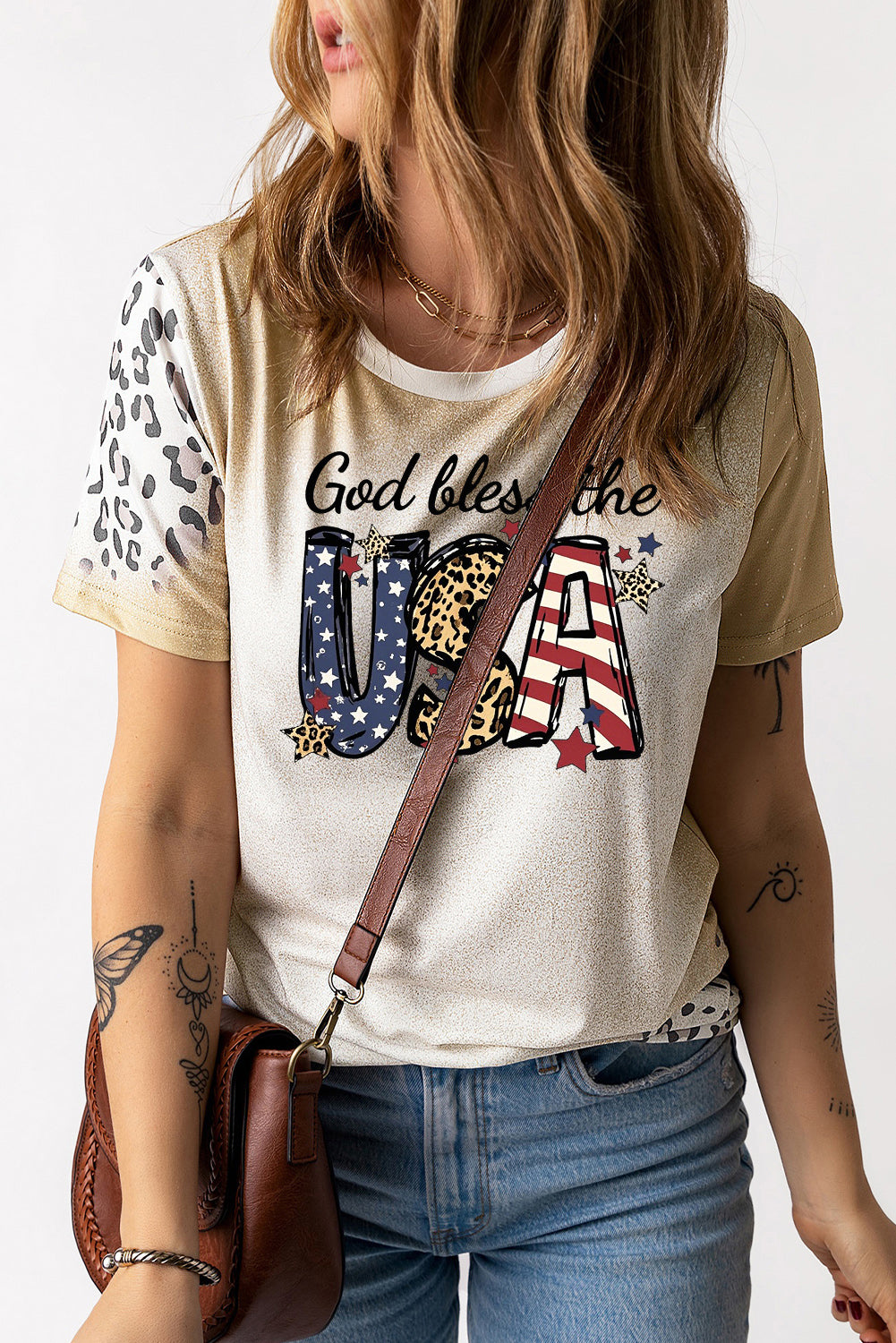Leopard Print USA Graphic Tee Tie Dye Independence Day