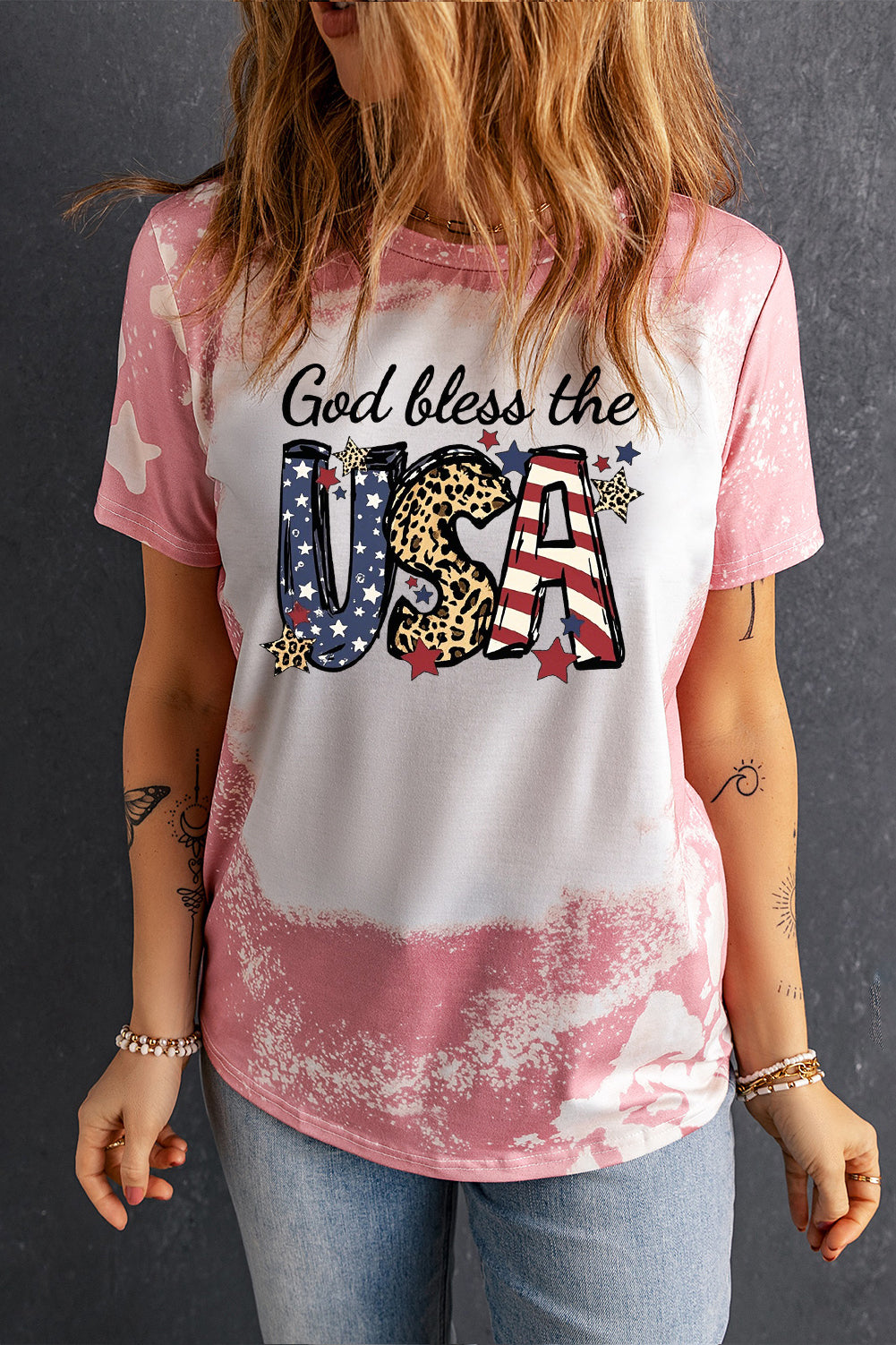 Patriotic Leopard Print Tie Dye Tee USA Graphic Summer Vibes