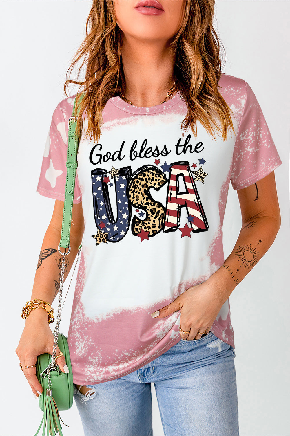 Patriotic Leopard Print Tie Dye Tee USA Graphic Summer Vibes