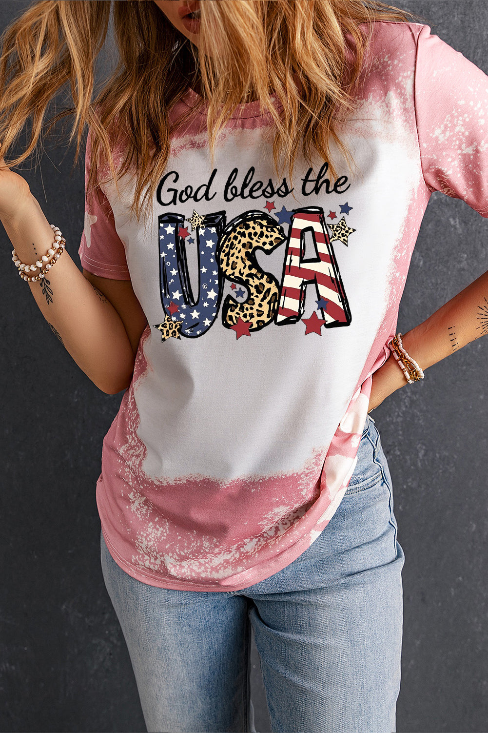 Patriotic Leopard Print Tie Dye Tee USA Graphic Summer Vibes