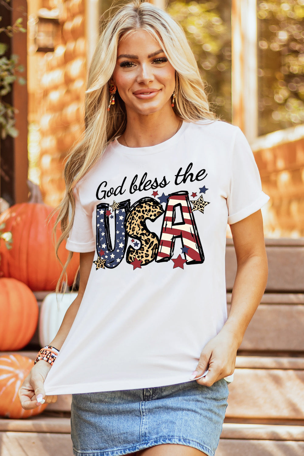 USA Stars and Stripes Leopard Print T-Shirt for Summer Shorts